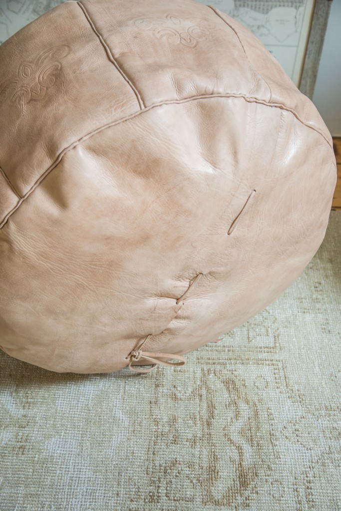 Large Leather Moroccan Pouf